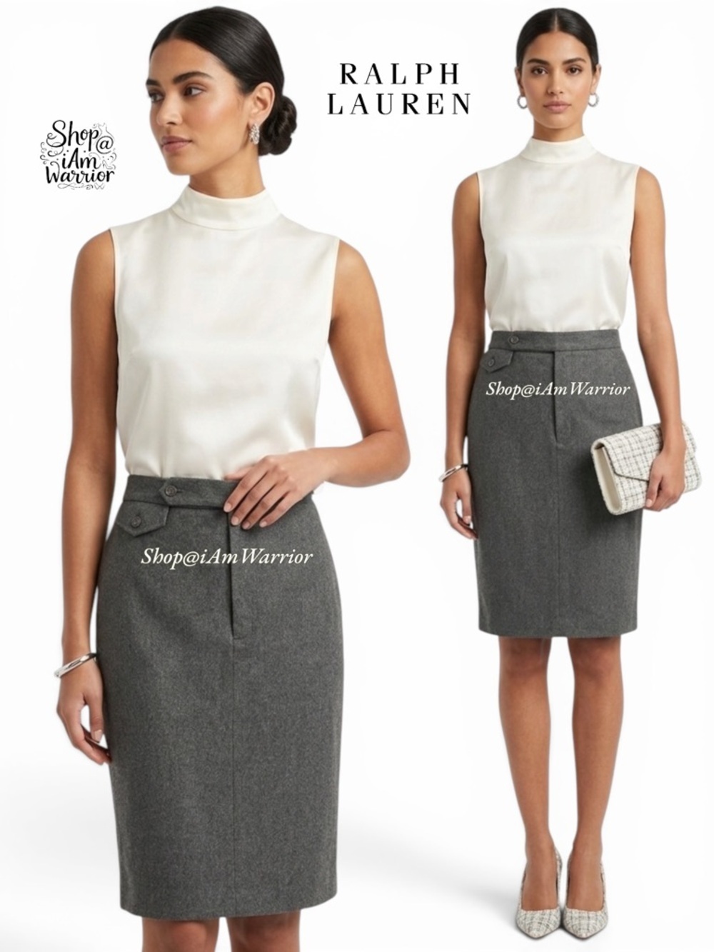 Ralph Lauren blue label heather gray wool high waisted pencil skirt
